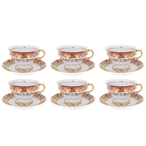 Набор чайных пар из фарфора Queen's Crown Aristokrat Лист красный на 6 персон